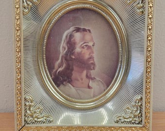Vintage Jesus Art Icon Gold Shadow Box Embossed Frame- Wall Decor