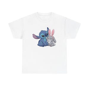 Cute Animal Friends Tee, Unisex Cotton Shirt, Cartoon Stitch Bunny Graphic Tee, Fun Gift for Kids, Pet Lovers, Casual Wear