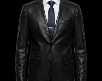 Handmade Black Leather Blazer | Tailored Fit, Genuine Sheepskin