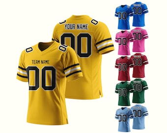 Football Jersey Customizable with Name and Number, Heat Press or Dense Embroidery, Personalized Sports Jersey, Unisex Team Uniform Gift