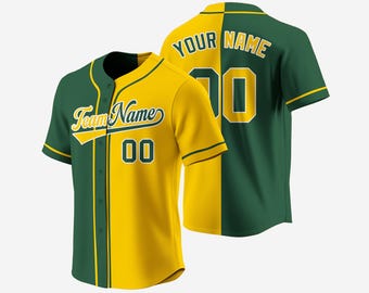 Custom Green Yellow Baseball Jersey for Teams Fans - Personalized Name Number Shirt with Heat Press or Embroidery