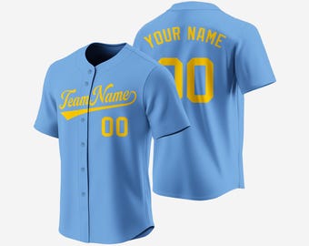 Custom Light Blue Baseball Jersey - Personalized Team Shirt with Heat Press or Embroidery, Add Name and Number for Sports or Gifts