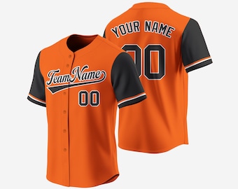 Custom Orange Black Baseball Jersey – Personalized Embroidered or Heat Press Team Shirt with Name and Number