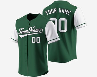 Custom Green White Baseball Jersey with Embroidered or Heat Pressed Name Number for Sports and Team Outfits