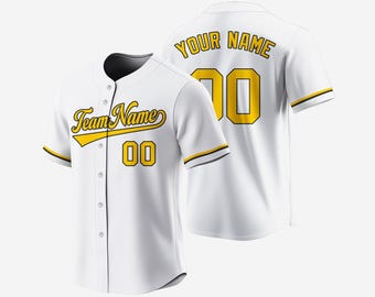 Personalized White Baseball Jersey – Custom Heat Press or Embroidery Name & Number Team Shirt for Men and Women