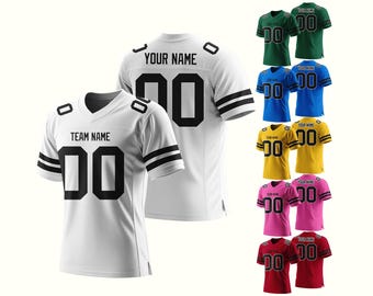 Football Jersey Customizable with Name and Number, Heat Press or Dense Embroidery, Personalized Sports Jersey, Unisex Team Uniform Gift
