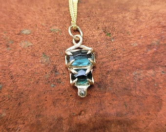 Double Blue Tourmaline Pendant in 14k Yellow Gold setting