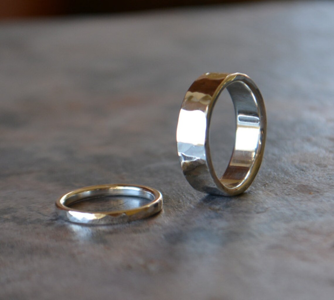 Silver Wedding Band Set His and Hers Hammered Sterling Silver Etsy