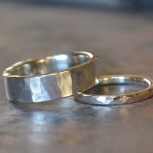 Silver Wedding Band Set His and Hers Hammered Sterling Silver Wedding Bands