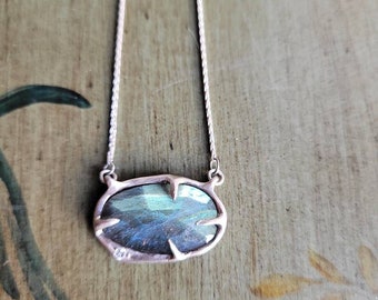 Labradorite Necklace with Diamond Accent in Sterling Silver