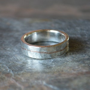 Sterling Silver and Rose Gold Mens Wedding Band Eco Friendly Recycled 14K Gold and Sterling Silver The Golden Flow Ring image 4