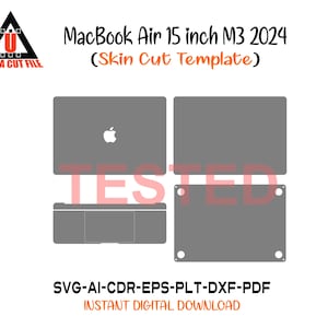 MacBook Air 15 inch M3 2024 skin cut file skin vector template layout skin die cuts file svg skin Cricut Silhouette EPS,AI,SVG,CDr