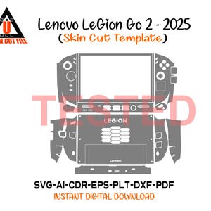 May include: A gray digital cut template for the Lenovo Legion Go 2 - 2025 gaming device. The design includes the device's outline, buttons, and screen, with the text "Lenovo Legion Go 2 - 2025 (Skin Cut Template)" and "ULTRA CUT FILE".