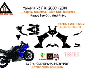 Yamaha YZF R1 2009 - 2014 1:1 Scale Template - Yamaha YZF R1 2009 - 2014 Wrap Skin Vector Template