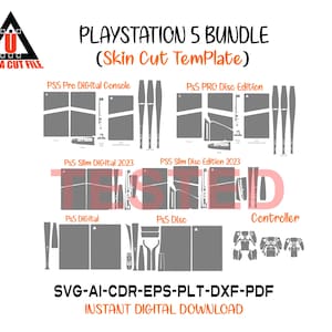 Könnte beinhalten: Ein digitales Vorlagenpaket für PlayStation 5 Konsolen und Controller. Enthält Schnittvorlagen für PS5 Pro Digital, Pro Disc, Slim Digital 2023, Slim Disc 2023, Digital und Disc Editionen. Formate: SVG, AI, CDR, EPS, PLT, DXF und PDF.