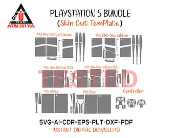 フルバンドル プレイステーション 5 ファット/スリム ディスク/デジタル スキンテンプレート スキンベクターファイル スキンダイカット スキンテンプレート SVG クリカット シルエット Eps、ai、pdf