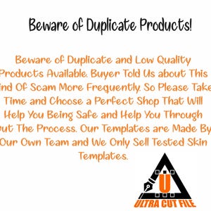 May include: White background with black text that reads "Beware of Duplicate Products!" and a warning about low-quality products. Includes a logo with the text "ULTRA CUT FILE".