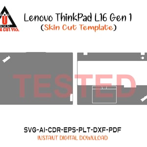 May include: A gray skin cut template for a Lenovo ThinkPad L16 Gen 1 laptop. The image shows the top and bottom views of the laptop with cut lines. Text includes "Lenovo ThinkPad L16 Gen 1 (Skin Cut Template)" and "ULTRA CUT FILE".
