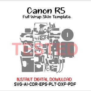 Canon R5 skin vector template skin layout skin die cuts file svg skin Cricut Silhouette Canon R5 full wrap skin cut file