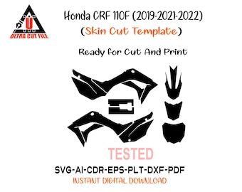Honda CRF 110F 2019-2021-2022 Skinnvektormallfil Skin Stansad layout - Honda CRF 110F 2019-2021-2022 Grafisk mall Skärfil