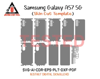Plantilla vectorial para diseño de carcasa de Samsung Galaxy A57 5G. Diseño para troquelado de carcasa de Samsung A57 5G.