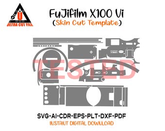 Fujifilm X100VI Skin vector template file skin die cut layout - Fujifilm X100VI Skin cut file - Fujifilm X100VI Cut File Vector SVG