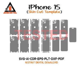 Plantilla de piel para iPhone 15, archivo vectorial, diseño de troquelado de piel, Cricut Silhouette, archivo de corte de piel para iPhone 15