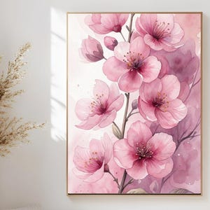Cherry Blossom Wall Art Print | Pink Watercolor Flower Poster | Botanical Sakura Artwork | Feminine Spring Floral Decor