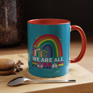 Inclusive Rainbow Accent Mug | LGBTQ+ Pride Coffee Cup | Colorful Ceramic Gift | Equality & Love Mug | Motivational LGBTQ Ally Present