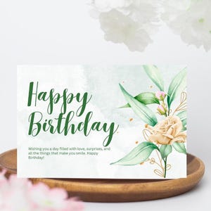 Grün und Weiß Geburtstagskarte | Illustrative alles Gute zum Geburtstag Karte | Minimaler druckbarer Gruß | Botanische Geburtstagskarte