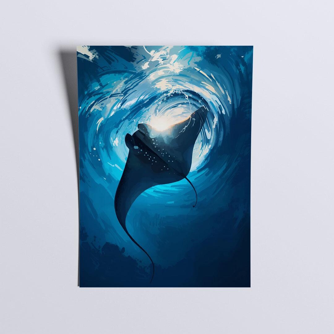 Manta Ray Art Print | Ocean Marine Life, Deep Sea Decor - Etsy