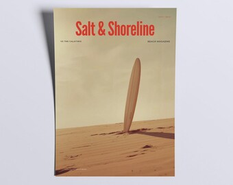 Impressão artística da capa de uma revista de surf vintage | Decoração de parede com tema litorâneo (Download digital)