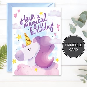Carte de joyeux anniversaire | Anniversaire de licorne | de voeux | Carte princesse magique licorne | Carte amie fille | Téléchargement instantané