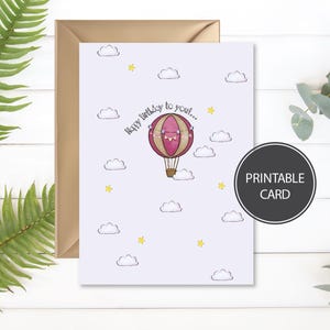 Cartão de aniversário para impressão | Cartão de aniversário com balão de ar quente | Cartão de aniversário | Cartão de aniversário com balão de ar quente | Download digital |