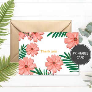 PRINTABLE Thank You Card - Flower Thank You Card - Floral Thank You Card - Printable Card - Thanks Card - Floral Card - Pretty Thank You
