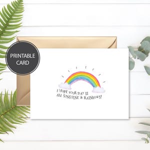 Sonnenschein und Regenbogen Karte | Druckbare Ermutigungs Karte | Positives Denken Karte | Digitaler Download | Aufmunternde Grußbild
