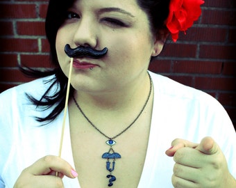 I Mustache You A Question- Black Glitter Icon Necklace