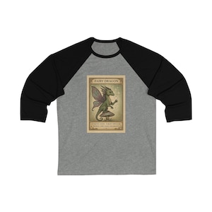 Camiseta de béisbol, camiseta de cartas coleccionables de dragón de hadas, camiseta unisex de manga 3/4, camiseta de criatura fantástica, camiseta de bestia mítica, regalo para amantes de los dragones, cosplay