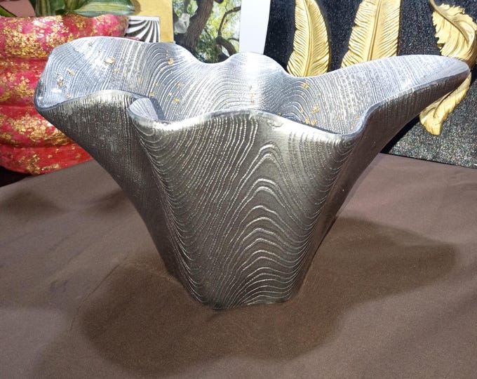 Featured listing image: Silver & Gold Dust Large Sculptural Decorative Bowl - A Rare Find