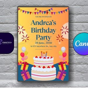 Simple  BIRTHDAY PARTY INVITATION – Editable Canva Template | Digital Birthday Invite, Printable, WhatsApp Invitation