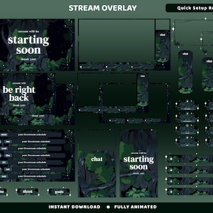 Midnight Jungle Twitch Overlay Pack, Dark Enchanted Forest Stream Overlay, Green Nature Twitch, Glowing Magic, Peaceful Woodland, OBS Setup