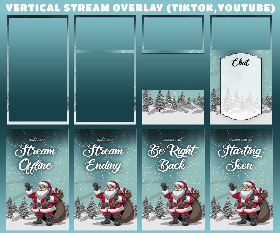 Streamer Santa Cute Santa Claus Animated Stream Overlay for Tiktok, Vertical Stream ...