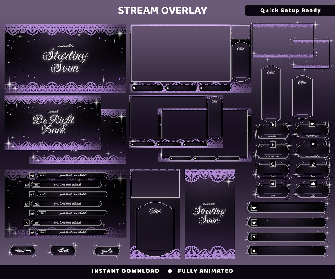Astranova Purple Veil Twitch Overlay Pack, Gothic Lace Stream, Sparkle ...