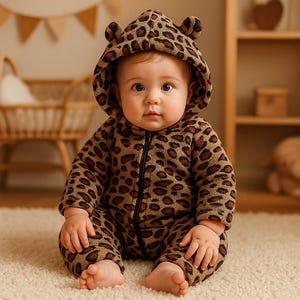 Baby Winter Hooded Romper | Leopard Print Fleece Outfit 0-18M | Warm Newborn Jumpsuit Girl Boy | Cozy Baby Shower Gift 2025