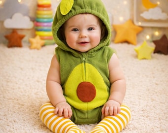 Baby Avocado Costume Romper Hoodie Onesie Outfit for Infant Toddler,  Halloween Photo Prop