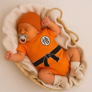 Dragon Ball Baby Goku Costume – Newborn Anime Outfit – Infant Saiyan Cosplay – Baby Shower Idea – Baby Halloween Romper