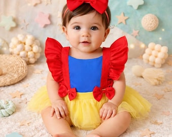Snow White Inspired Baby Girl Romper Dress Yellow Blue Red Costume Outfit