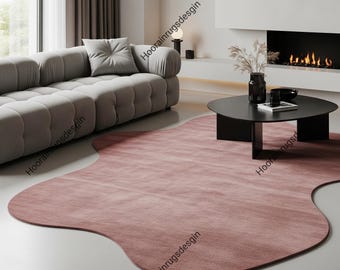 Weicher rosa organischer Form-Teppich-handgetufteter Plüsch-moderner Bereich Teppich | Ästhetischer Wohnzimmerteppich | Einzigartige Blush Boden Dekor