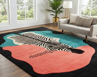 Zebra print Abstract Hand Tufted  Area Rugs-Morden Colorful Art Carpet for Living Room or Bedroom-Handmade Contemporary Animal Design Rug
