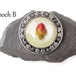 Rose Brooch with Real Red Rosebud Cabochon, Resin Flower Cabochon, Buttonhole Brooch, UK Seller Brooch B